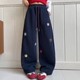 thumbnail image 2 of YunPes Girls' Cute Flowers Embroidered Trousers Oversized Wide Leg Pants Casual Drawstring Elastic Sweatpants for School Streetwear, 2 of 8