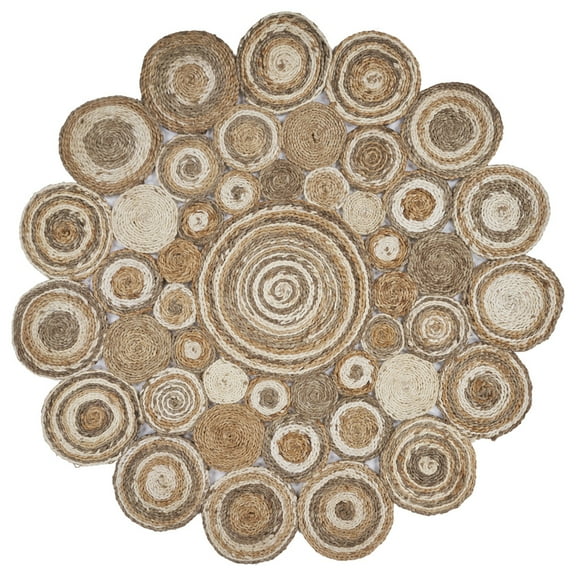 Ox Bay Cora 7'6" Round Beige and Brown Braided Circles Jute Indoor Area Rug