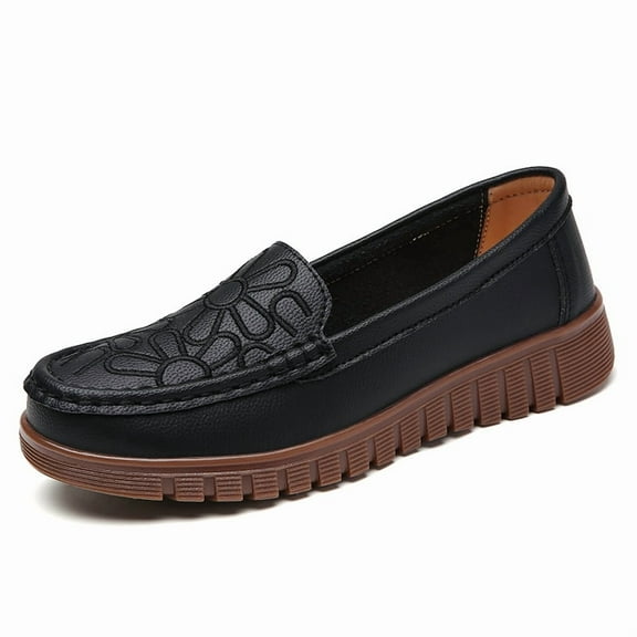 Women's Casual Loafers Slip On Leather Shoes Lightweight Casual Walking Shoes Female Moccasins Classic Penny Loafer Flats Boat Shoes