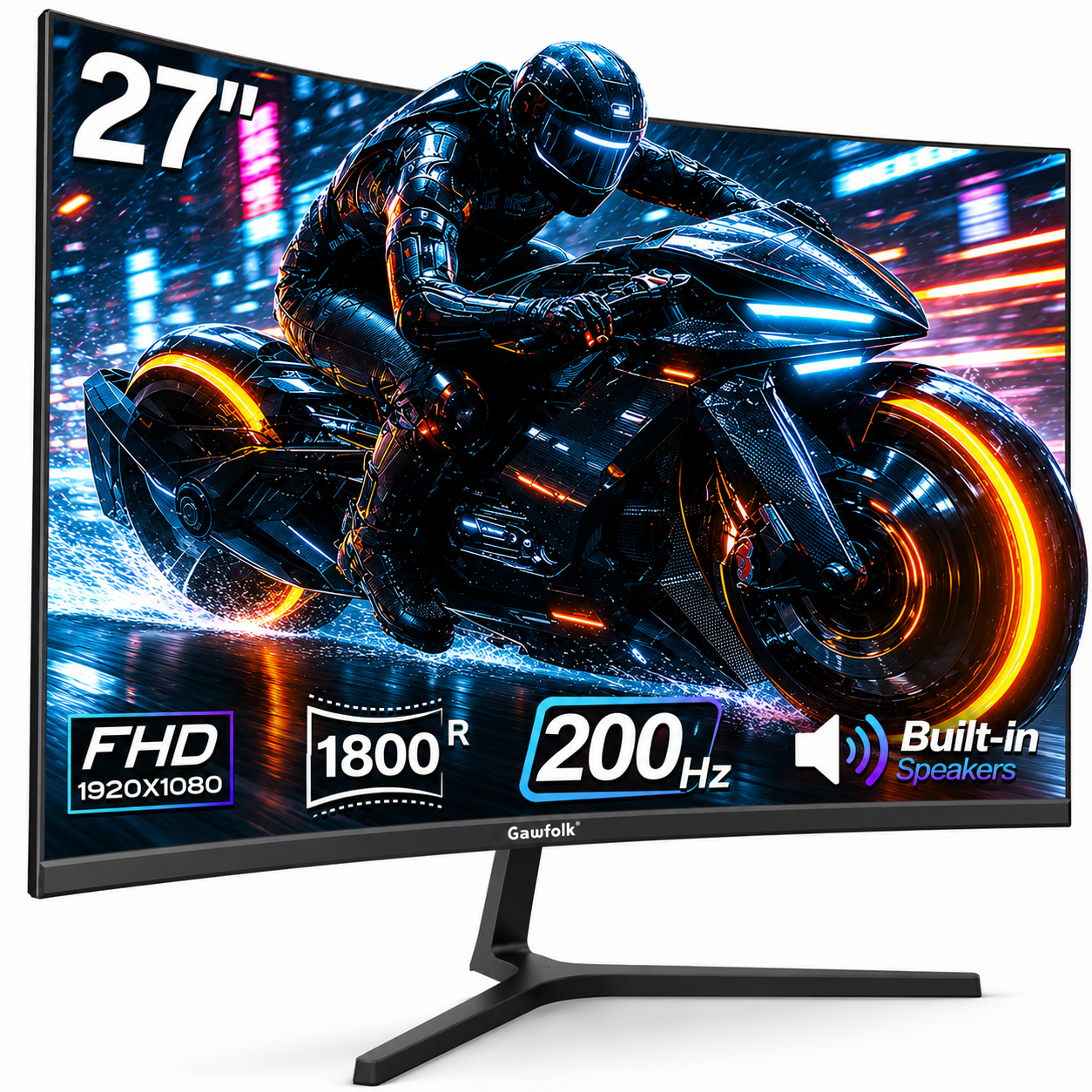 Gawfolk 27-Inch 200Hz Curved Gaming Monitor