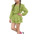 thumbnail image 2 of Amidoa Girls 2 Piece Outfits Summer Clothes Solid Color Cute T-Shirt and Casual Shorts Kids Clothing Sets Green Size 1T, 2 of 9