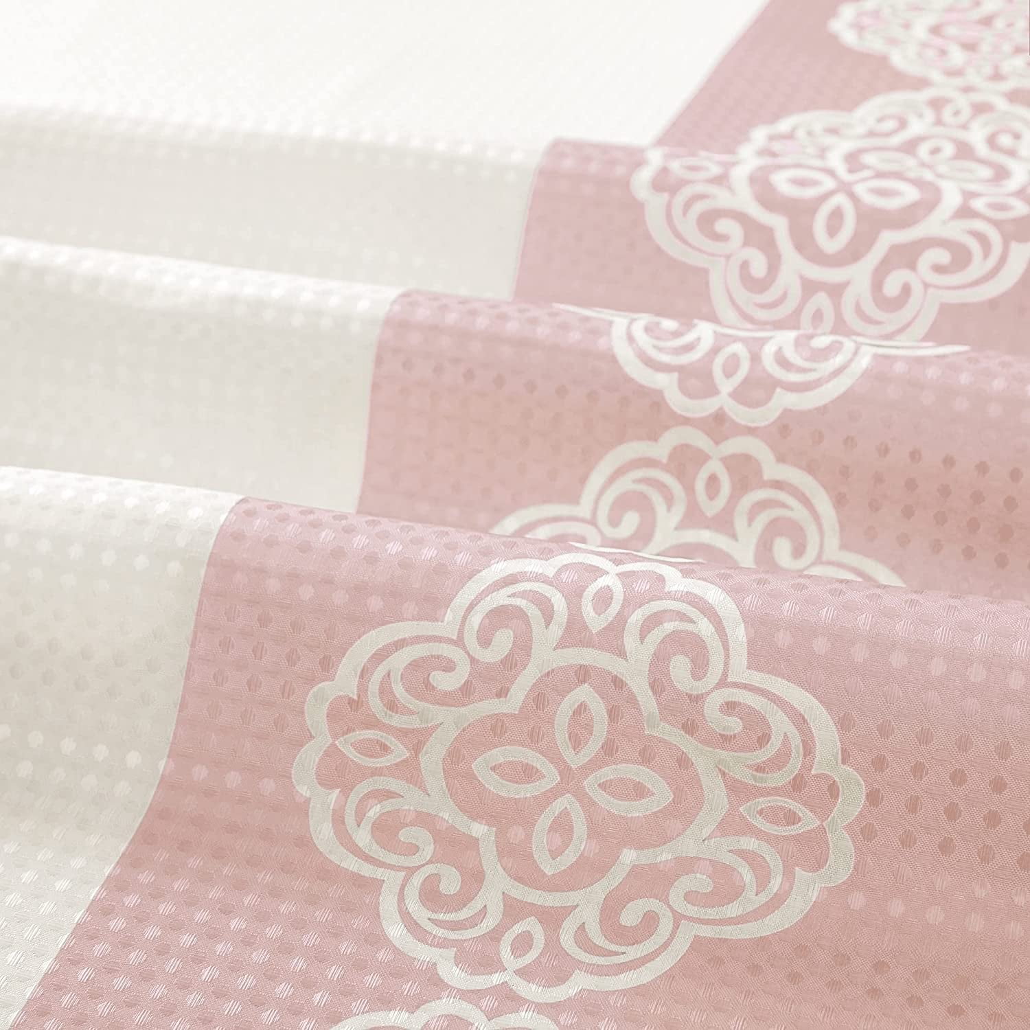 15 Piece Bathroom Shower Curtain Set with Matching Memory Foam Bath Rugs. 2 Solid Rose Pink Beige Color Modern Design None-Slip Bath Mats Includes12 Roller Ball Hooks Style Carrie (Lite Rose Pink)