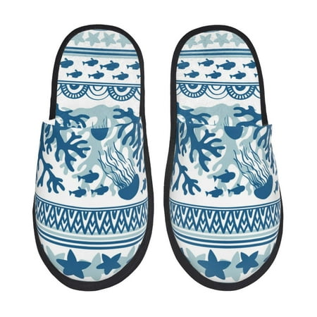 Balery Sea Underwater Jellyfish Slient Indoor Furry Fleece Comfort House Shoes Soft Non-Slip Home Shoes Cotton slippers House Slippers-- Large