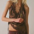 thumbnail image 4 of Women Satin Lace Trim Camisole Tops Silk Halter Tie Side Tank Top Going Out Camisoles Streetwear Pink L, 4 of 9