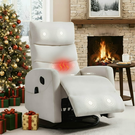 360°Swivel Rocker Recliner, PAPROOS Small Rocking Recliner Chair for Small Space, Home Theater Recliner with 2 Side Pockets, Nursery Glider Recliner, Manual Recliner for Adults for Living Room,Beige