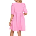 thumbnail image 3 of Deago Women's Short Puff Sleeve Maternity Dress Crew Neck Summer Casual Tie Front Loose Flowy Pregnancy Dresses for Baby Shower (Pink, M), 3 of 9