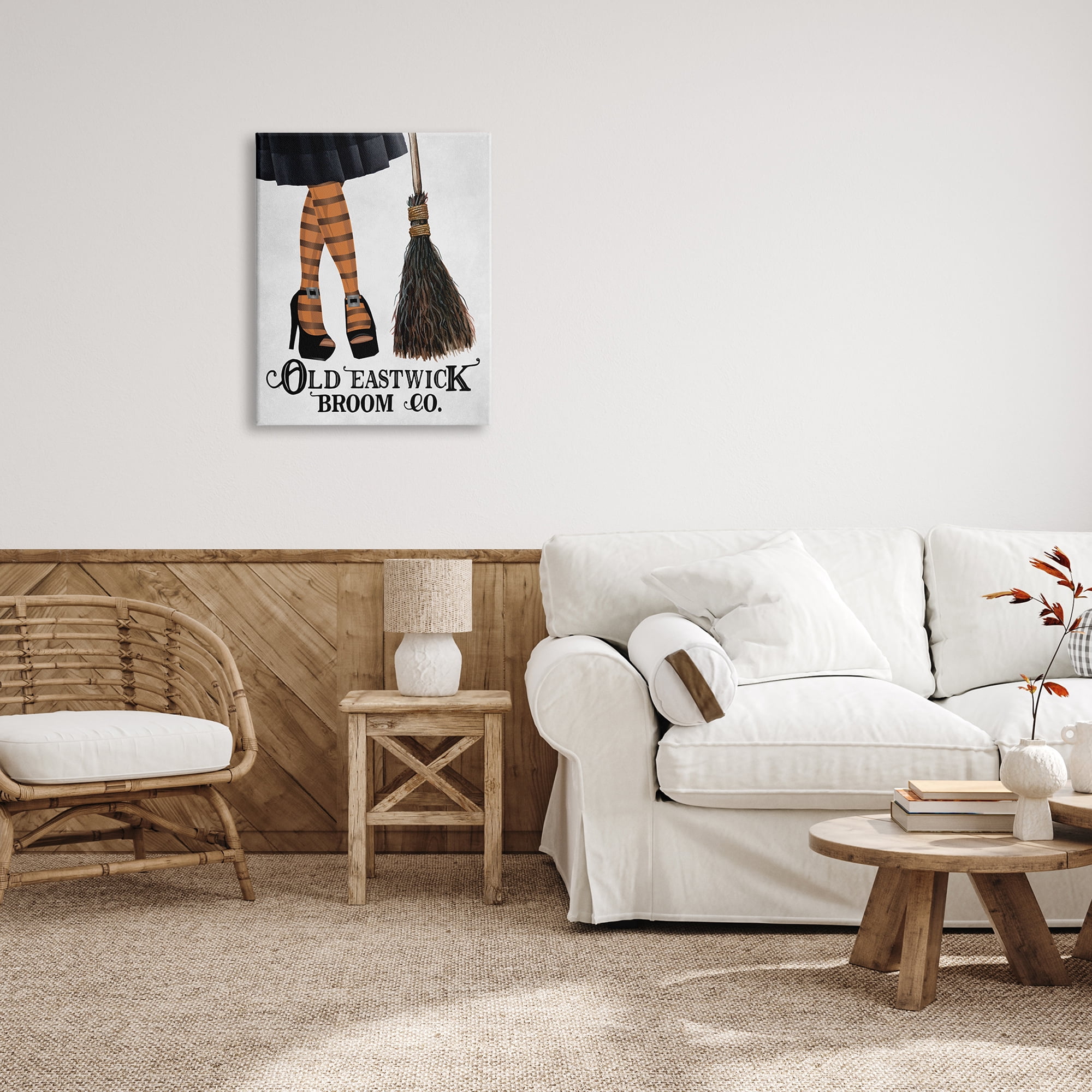 Broom Co. Halloween Sign Witch Striped Stockings Holiday Graphic Art Gallery-Wrapped Canvas Print Wall Art