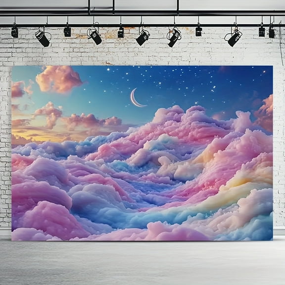 Dreamy Cloud Backdrop for Baby Shower Colorful Sky Photography Background Girls Birthday Party Decoration Cake Smash Photo Video Shooting Banner Studio Props