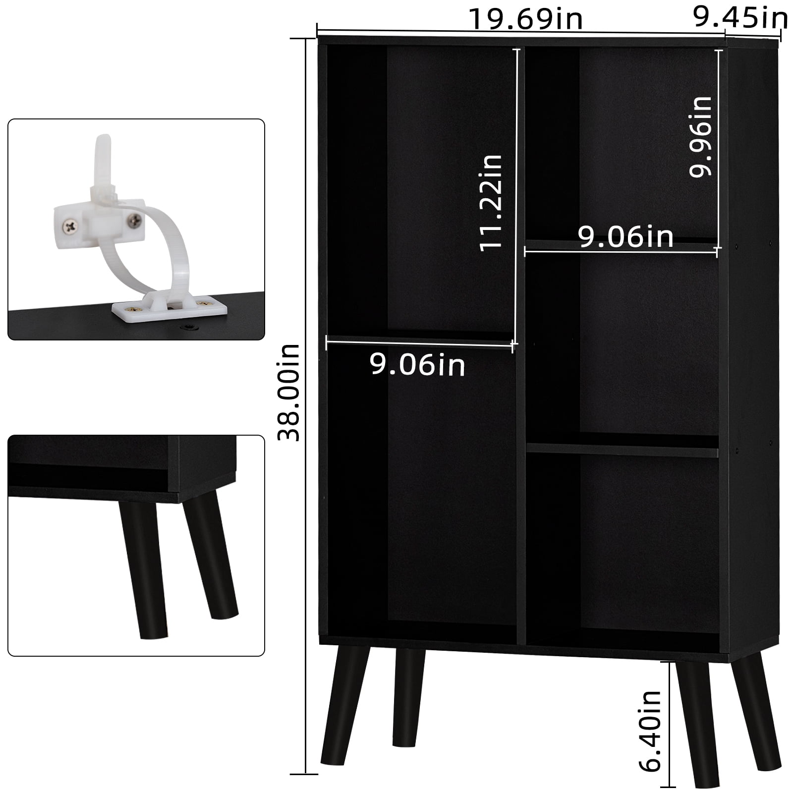 LELELINKY 5 Cube Open Shelf 5-Cube Storage Organizer Standard Wood Bookcase Bookshelf Wall Shelf 38" Tall Narrow Bookcase Display Stand Home Office, Black