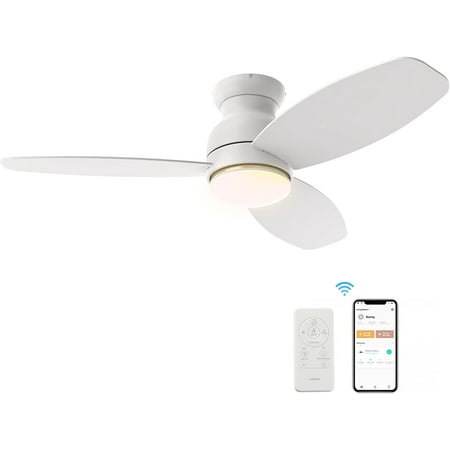 

Ceiling Fan with Lights Indoor & Outdoor Ceiling Fan，48 Low Profile DC Smart Ceiling Fan Works with Alexa Siri Google Home & Smart APP 2 Colors of Reversible Blades Da