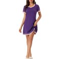 thumbnail image 2 of INSPIRE CHIC Chemise de Nuit à Manches Courtes pour Femme, Col en V, Couleur Contrastante, m Violet, 2 of 6