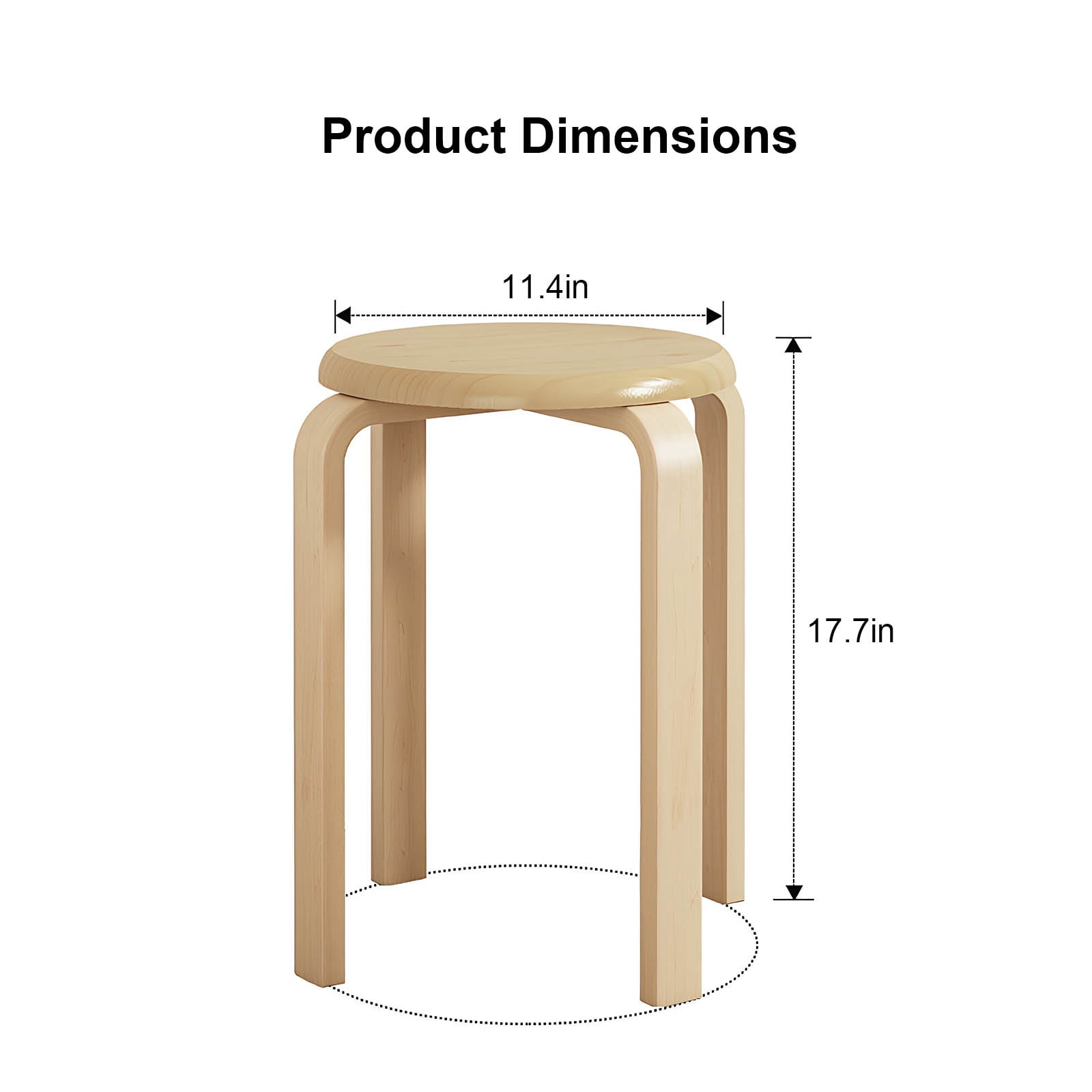 Stackable Stools, Bentwood Stools, Nesting Chairs&nbsp;Set of 4 Round Backless School and Kitchen Stools, Anti-Slip Felt Pad, Natural, 18 Inch Height, Space-Saving Design