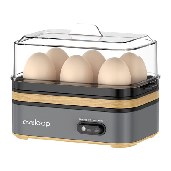 Evoloop Rapid 400W Electric Egg Cooker, 6‑Egg Multi‑Function Egg Boiler, Mini Egg Steamer, Auto Shut‑Off, Stainless Steel Base, BPA‑Free Parts for Omelets, Poached, Soft, Medium & Hard‑Boiled Eggs