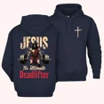 thumbnail image 4 of Jesus Deadlifter Hoodie – 2-Sided Christian Fitness Graphic Hoodie – Fleece Casual Pullover – Workout Faith Inspired Trendy Top – Gift for Him & Her, 4 of 6