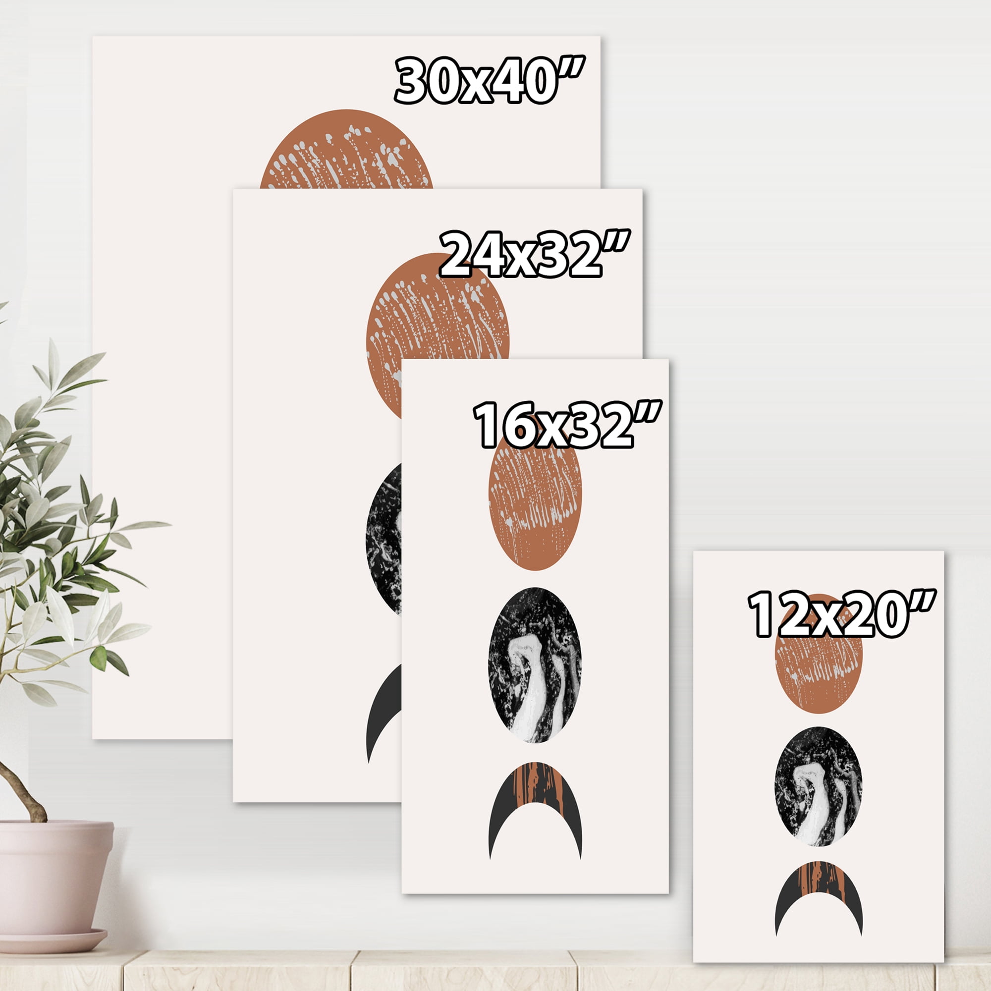 Designart ' Retro Shapes Abstract Moons and Suns ' Modern Canvas Wall Art Print