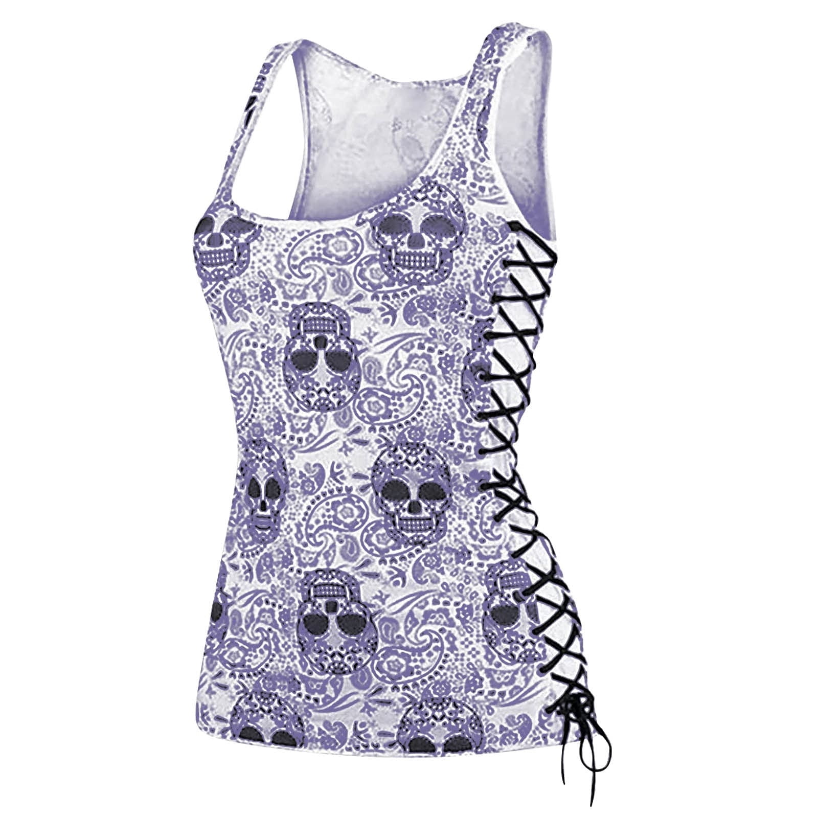 Womens Casual Skull Print Hollow T 