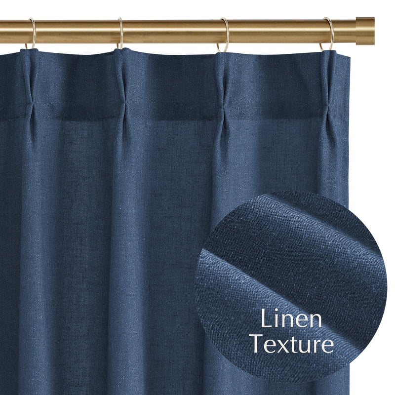 NICETOWN Linen Kitchen Curtains 36 Inches Long, Navy Blue Pinch Pleated Cafe Curtains Rustic Light Filtering Short Curtains for Bedroom Living Room, 26"x36", 1 Pair