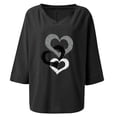 thumbnail image 4 of IROINNID On Sale Plus Size Shirts for Women Cotton Shirts for Women Comfortable Printed V- Neck Three Quarter Sleeve T-shirt Blouse Loose Tops,Black, 4 of 5