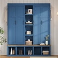 thumbnail image 2 of Euroco Modern Farmhouse Hall Tree – 4-in-1 Entryway Bench with Cabinets, Hooks & Shoe Storage, Wood-Grain Finish, Handles, Anti-Tip Safety, 2 of 9