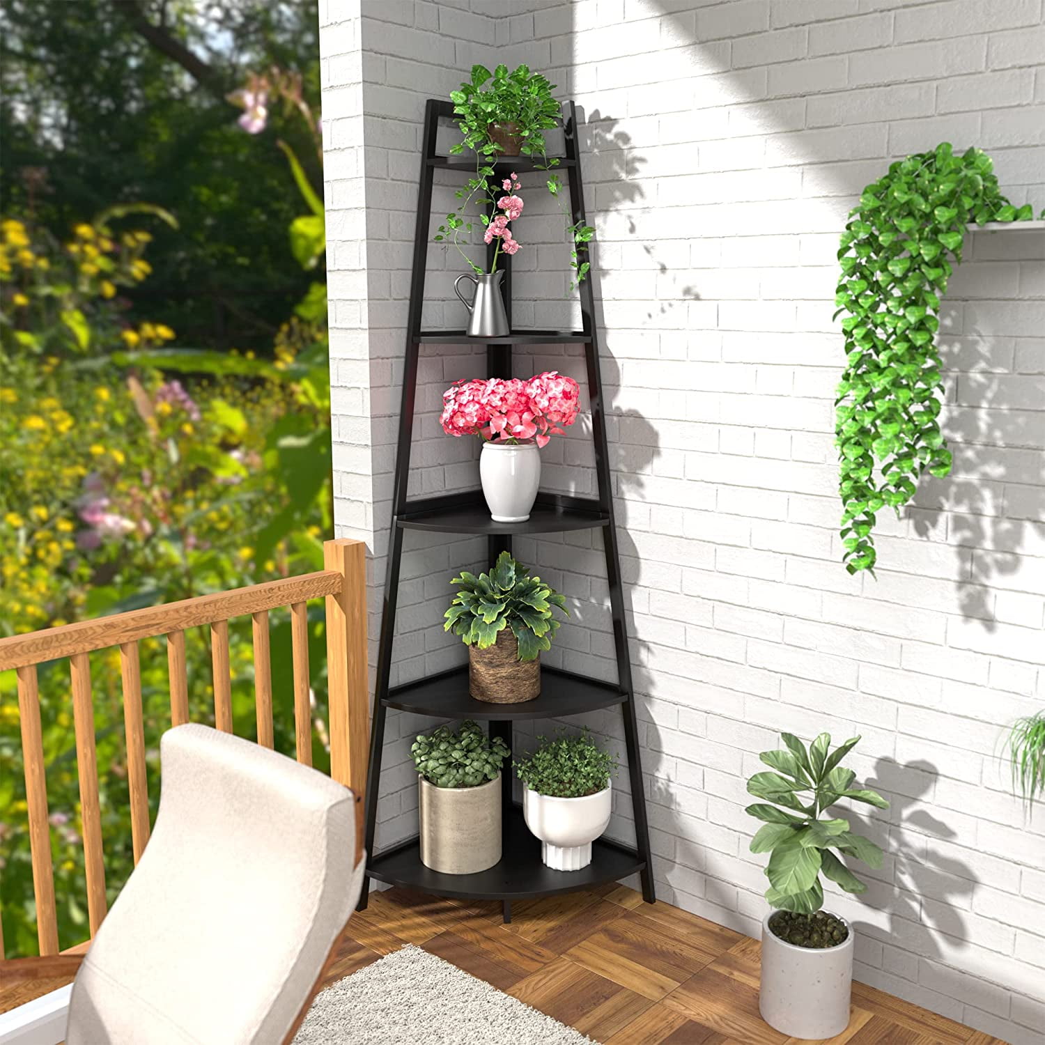 BZH Bamboo Corner Shelf 5 Tier 70 Inch Tall Skinny Corner Storage Shelf