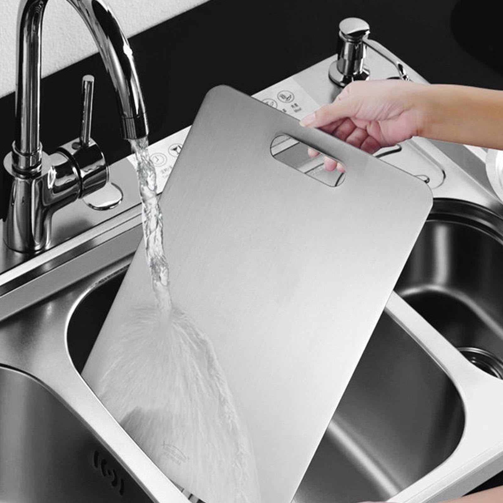 Djiypn 304 Stainless Steel Cutting Board, Double-sided Silver Cutting Board for Kitchen Dishwasher Safe Food Chopping Board for Cutting Meats Fruit & Vegetable(9.05 * 13.88 In)
