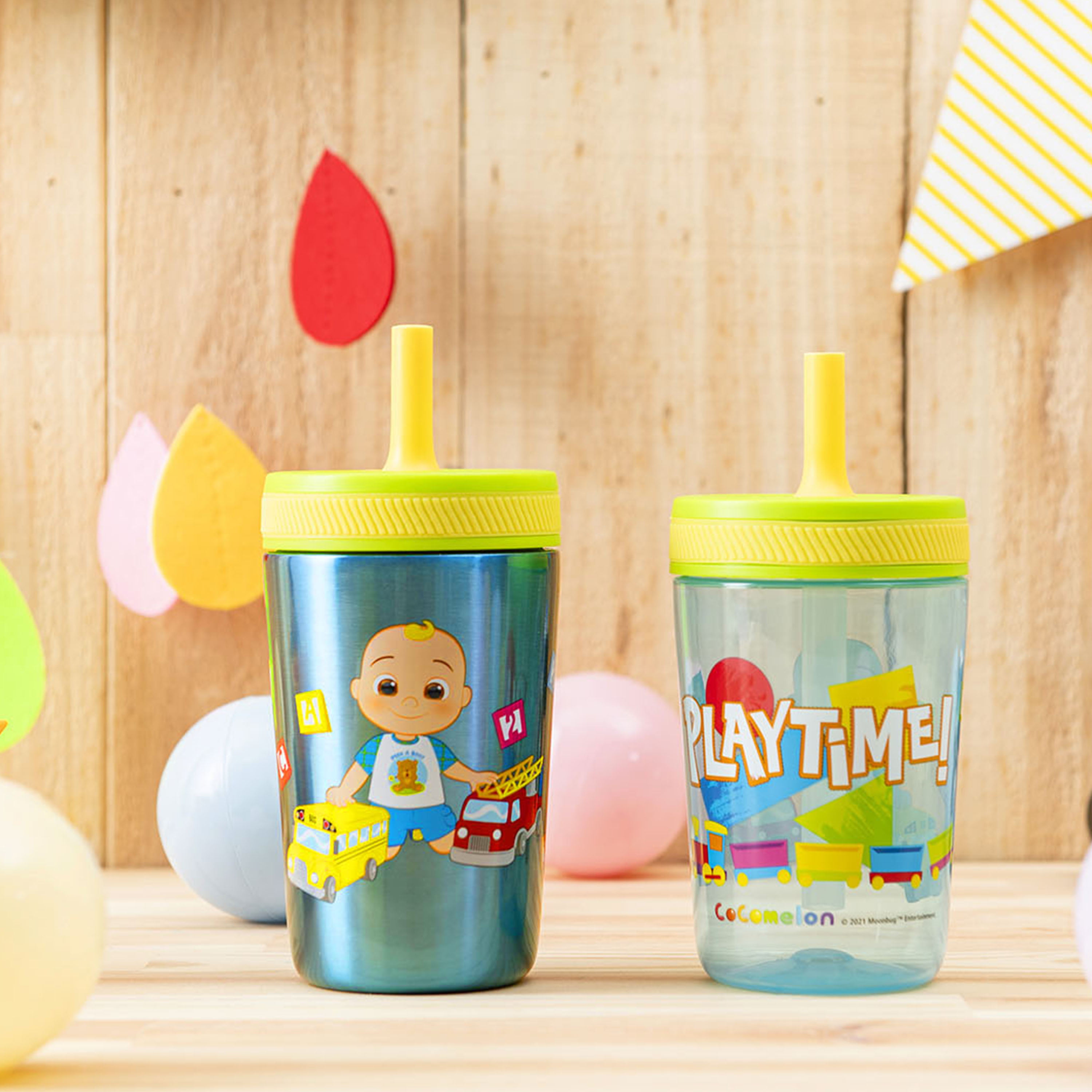 Tweevo Kids Tumblers with Spill-Proof Screw Lids - Tumbler 8.5 oz.  Stainless Steel Cups With Straws and & Straw Brush Adorable Spill Proof for  2 Pack Blue Yellow