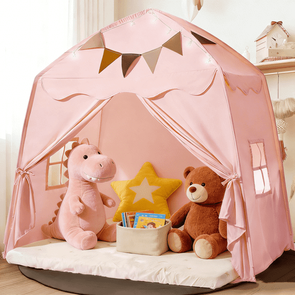 YSPUKY Kids Tent, Large Play Tent for Kids Toddler Outdoor Toys with Flags & Star Lights, Portable & Foldable Teepee, Dome Tent Playhouse, Christmas Birthday Gifts for Boys & Girls