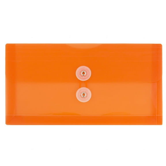 JAM Paper No. 10 Plastic Envelopes, 5 1/4 x 10, Orange, Button String, 12/Pack