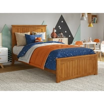 Solid Wood Low Profile Platform Bed - Twin Size, Matching Footboard, Modern Design, Sturdy Slats, Light Toffee Finish