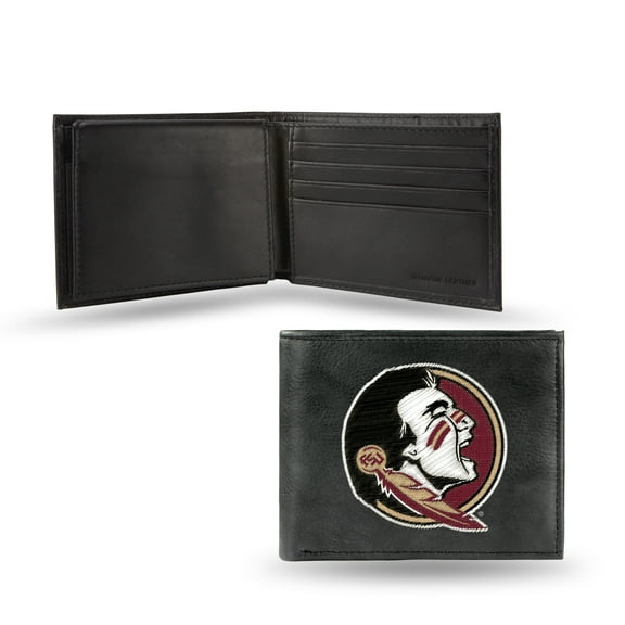 Florida State FSU NCAA Seminoles Embroidered Team Logo Black Leather Passcase Bifold Wallet