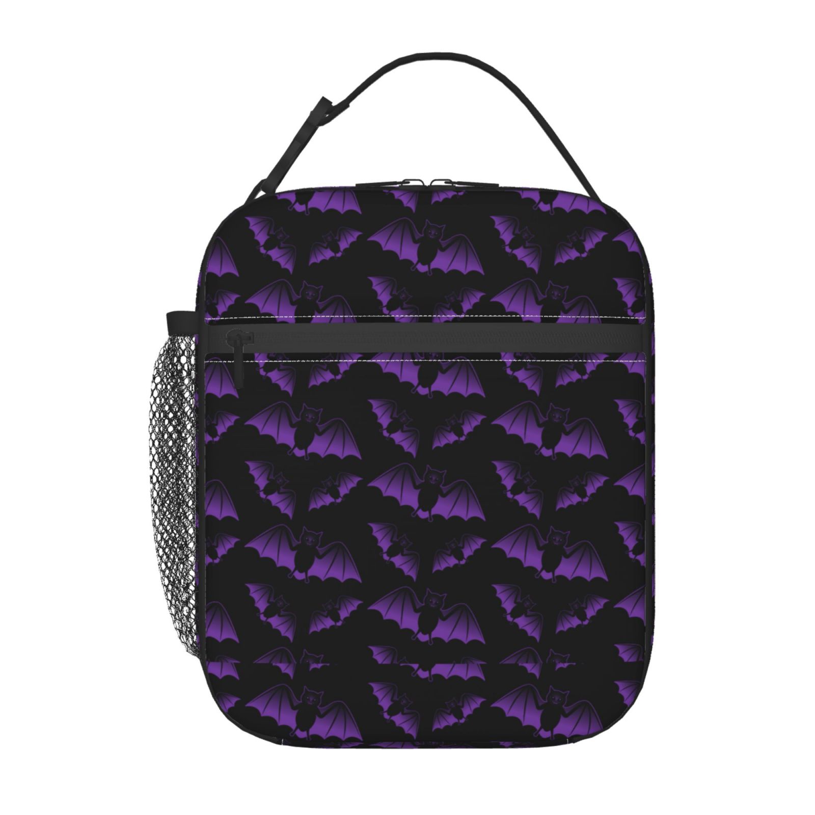 Halloween Purple Bats Bunch Bag for Women Men Kids Cooler Insulated Lunch Box for Office Work