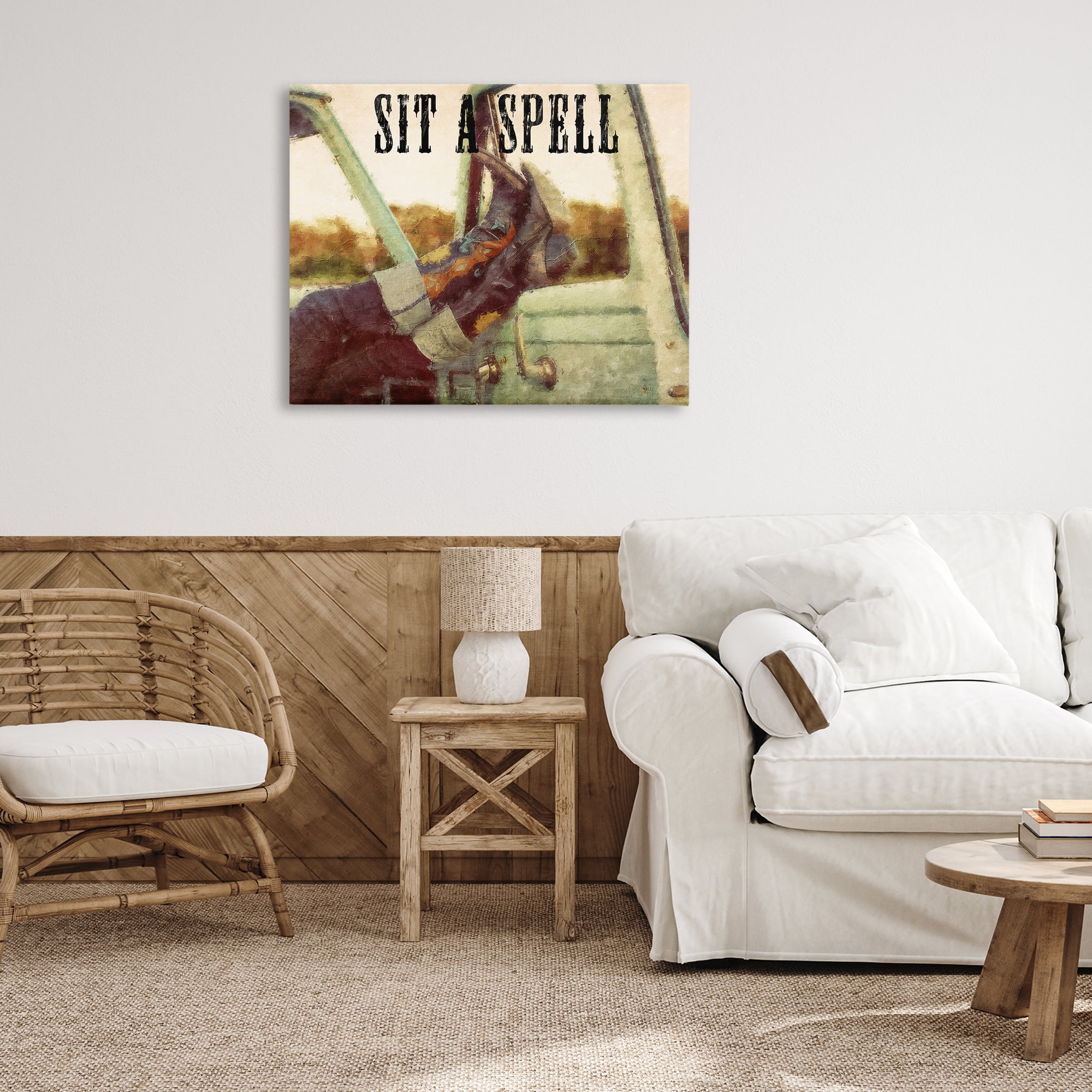 Stupell Industries Sit A Spell Cowboy Typography Painting Gallery Wrapped Canvas Art Print Wall Art, 40 x 30