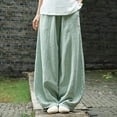 thumbnail image 4 of Outfmvch Cotton Linen Pants for Women Baggy Linen Wide Leg Wide Leg Linen Pants Linen for Women Gaucho Pant Vacation Beach Trousers Pedal Pushers for Women Beach Pants for Women Green M-2XL, 4 of 5