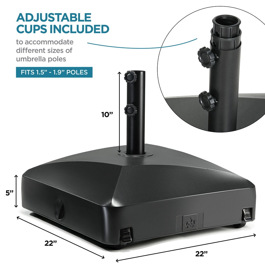 Maple99USA Patio Umbrella Base, 123 lbs Capacity, Black, Square, HDPE Plastic, Heavy Duty
