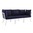 thumbnail image 2 of Modway Riverside 3 Piece Outdoor Patio Aluminum Sectional Sofa Set in White Navy, 2 of 10