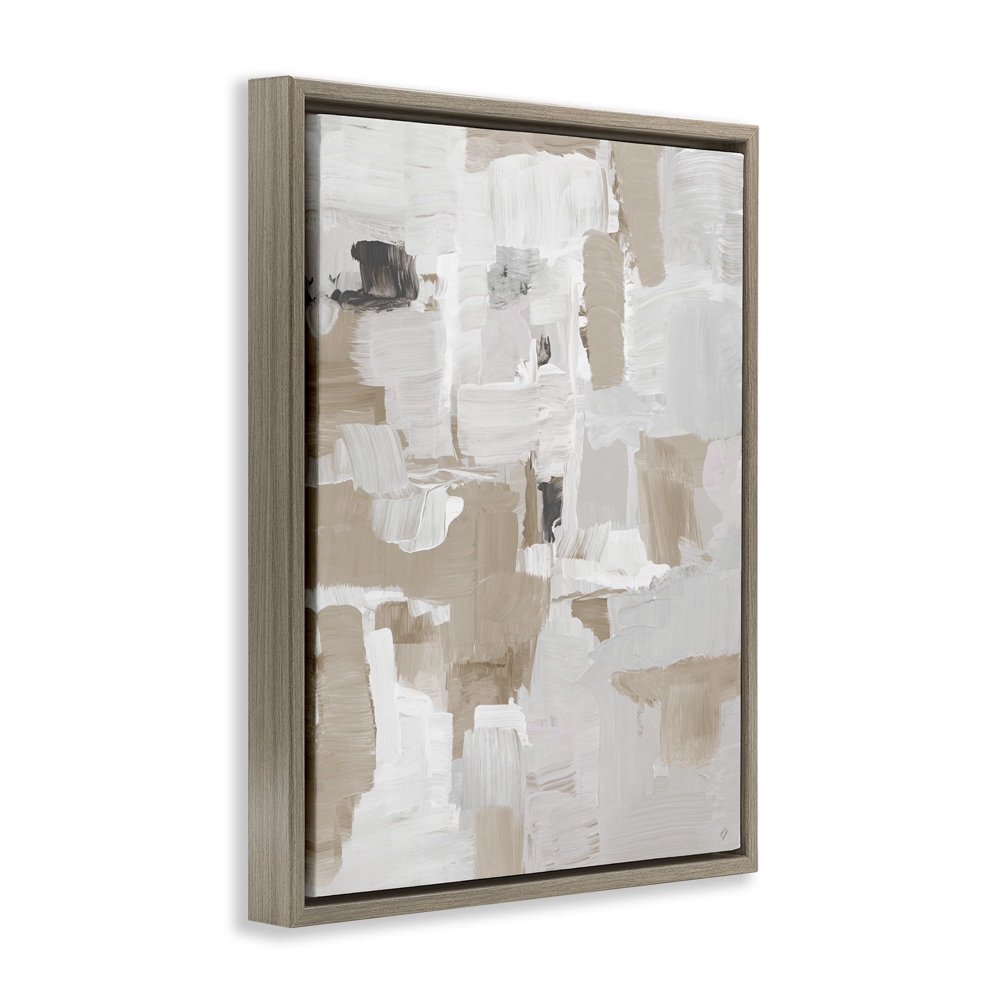 Stupell Industries Beige & White Peace Brown Framed Floater Canvas Wall Art, design by Lanie Loreth
