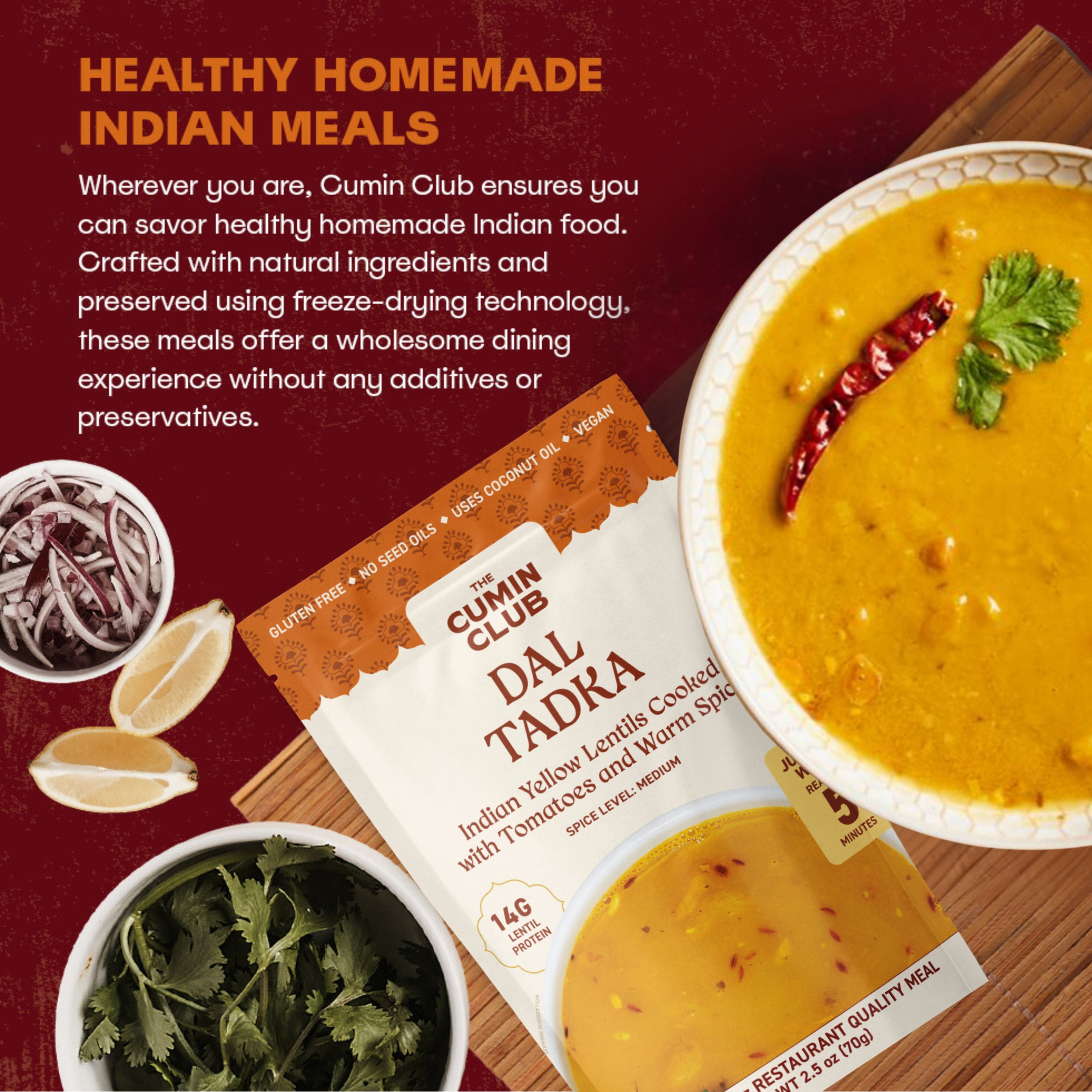 (6 pack) The Cumin Club Dal Tadka - Instant Indian Food - Ready to Eat Yellow Lentils - 10oz Meal