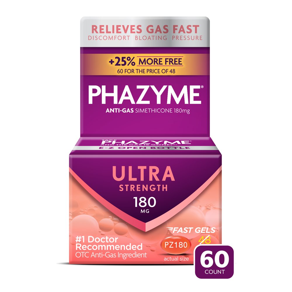 Phazyme Ultra Strength Gas & Bloating Relief, Works in Minutes, 60 Fast