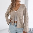 thumbnail image 6 of YueHuiYing Cardigan Sweaters for Women Cropped Tie Front Bow Lightweight Cardigan Long Sleeve Trendy Fall Shrugs Khaki L, 6 of 8