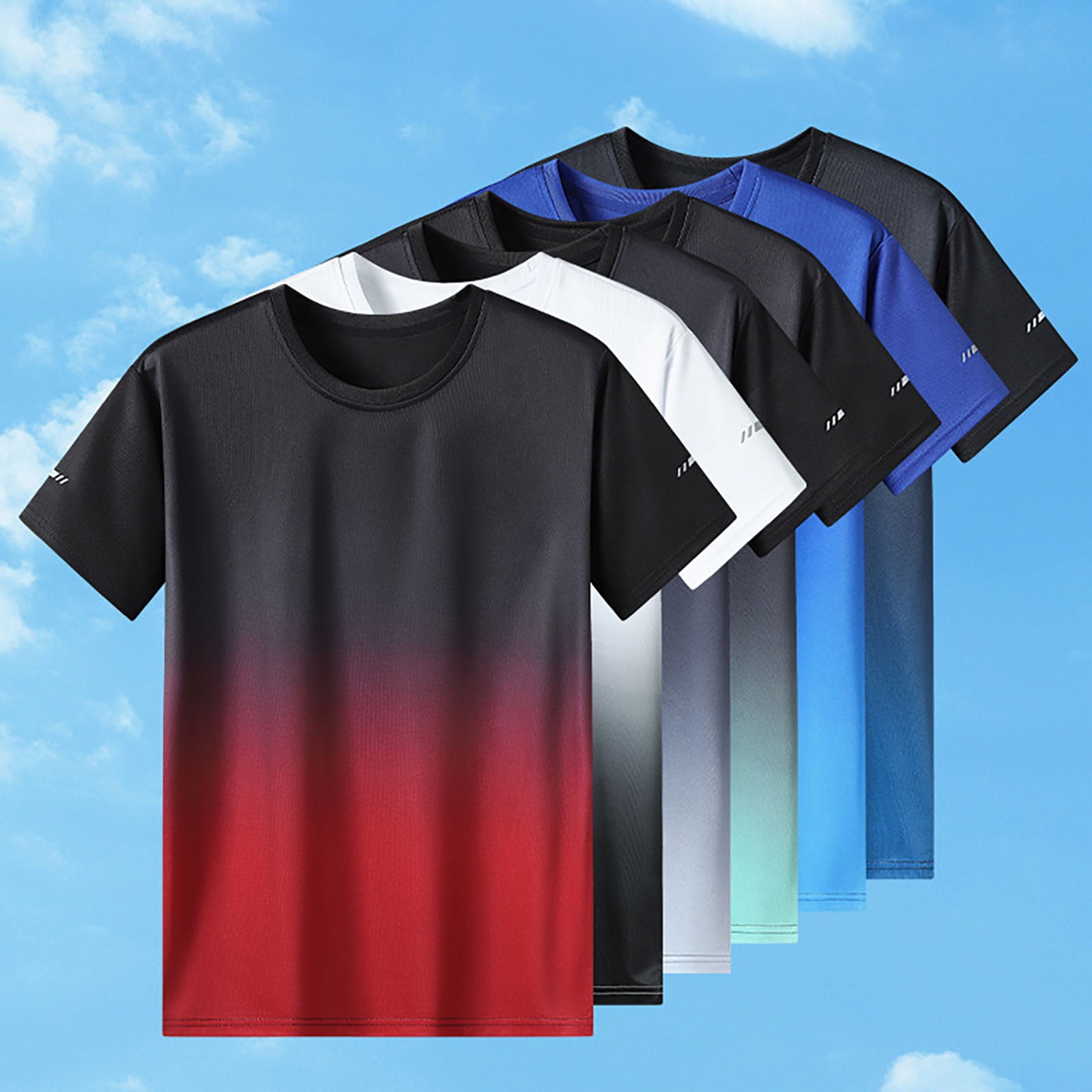 Mens Shirts Clearance under $5.00 Short Sleeved Gradient Round Neck Summer Top Blue 5XL