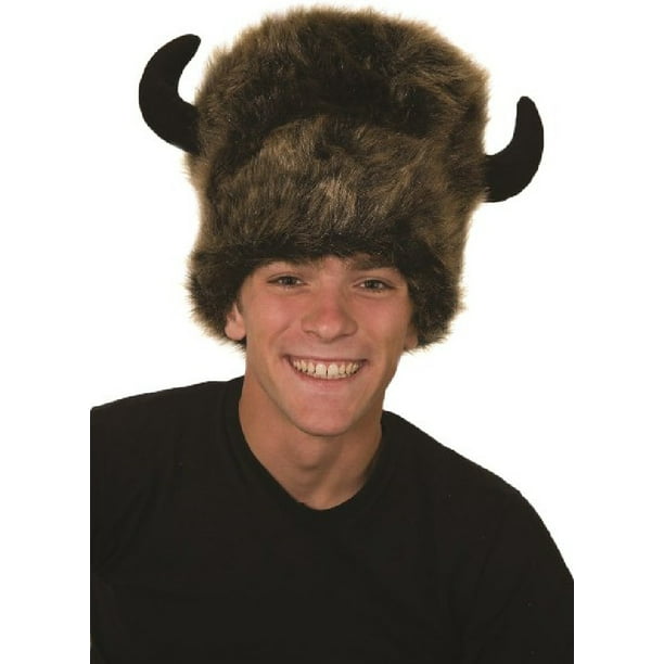Water Buffalo Lodge Hat Costume Furry Bison Faux Fur with Horns ...