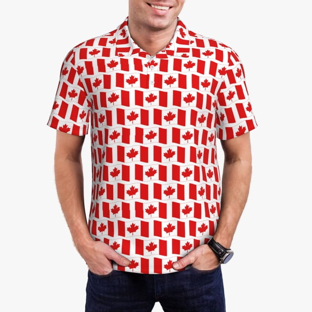 Balery Canada Camisa Polo de Hombre con Estampado, de Manga Corta y Tejido Medio, Camisa Tipo Golf Polo-Large