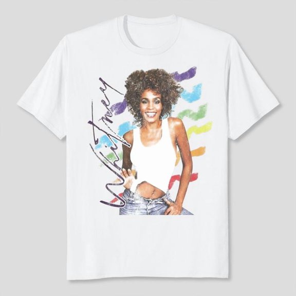 Whitney Houston Rainbow Scribbles Crew Neck Short Sleeve Natural Men's T-Shirt