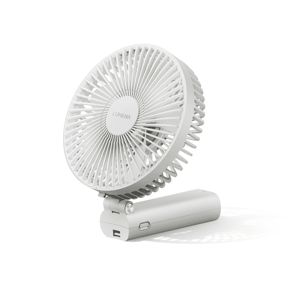 LUMENA Fan Pro Max Foldable Handheld Fan with Cradle (White) | USB Rechargeable, 4800mAh Battery, 4-Speed, 5.7" Head, Portable for Desk or Travel