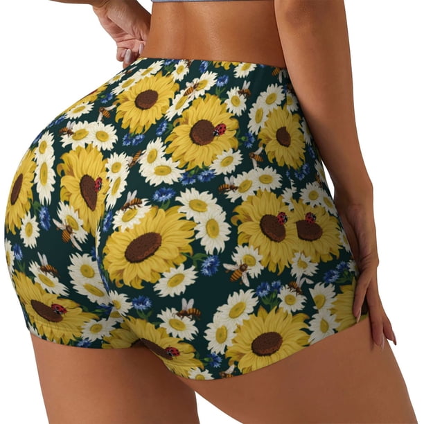 Fotbe Sunflowers Shorts Sin Costuras – Shorts Deportivos de Cintura Alta para Mujer, Elásticos para Gimnasio, Yoga, Running o Ciclismo-Small