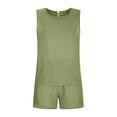 thumbnail image 4 of Womens Summer 2 Piece Outfit Solid Casual Cotton Linen Suits Loose Crew Neck Sleeveless Tops Drawstring Elastic Waist Shorts Pockets(2XL,Mint Green), 4 of 6