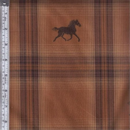 Textile Creations MT-165 Mustang Fabric, Horse Black On Brown, Red Plaid, 15 yd.