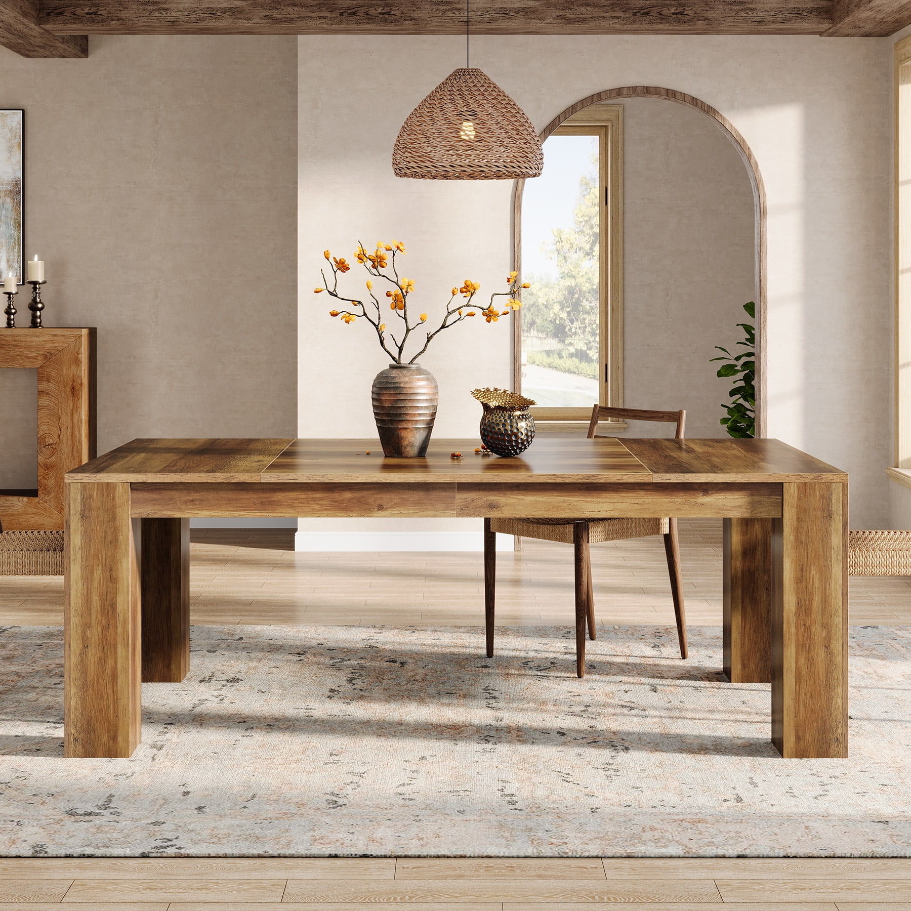 Tribesigns 63-Inch Brown Dining Table, Farmhouse Wooden Rectangular Kitchen Dinner Table
