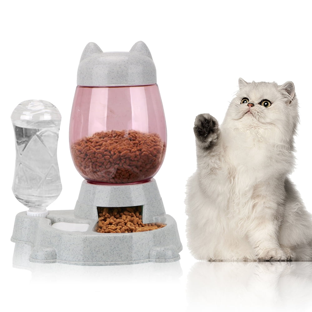 Birdsexy 2 in 1 Automatic Feeder Pet Stuff Dog Cat Drinking Bowl For Pets Water Drinking Feeder Storage Continuous Food Feeder for Pet Cat Dog - Gray