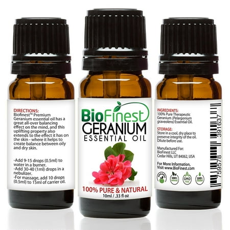 BioFinest Geranium Oil - 100% Pure Geranium Essential Oil - Premium Organic - Therapeutic Grade - Best For Aromatherapy - Reduce Wrinkles - Boost Healing - FREE E-Book